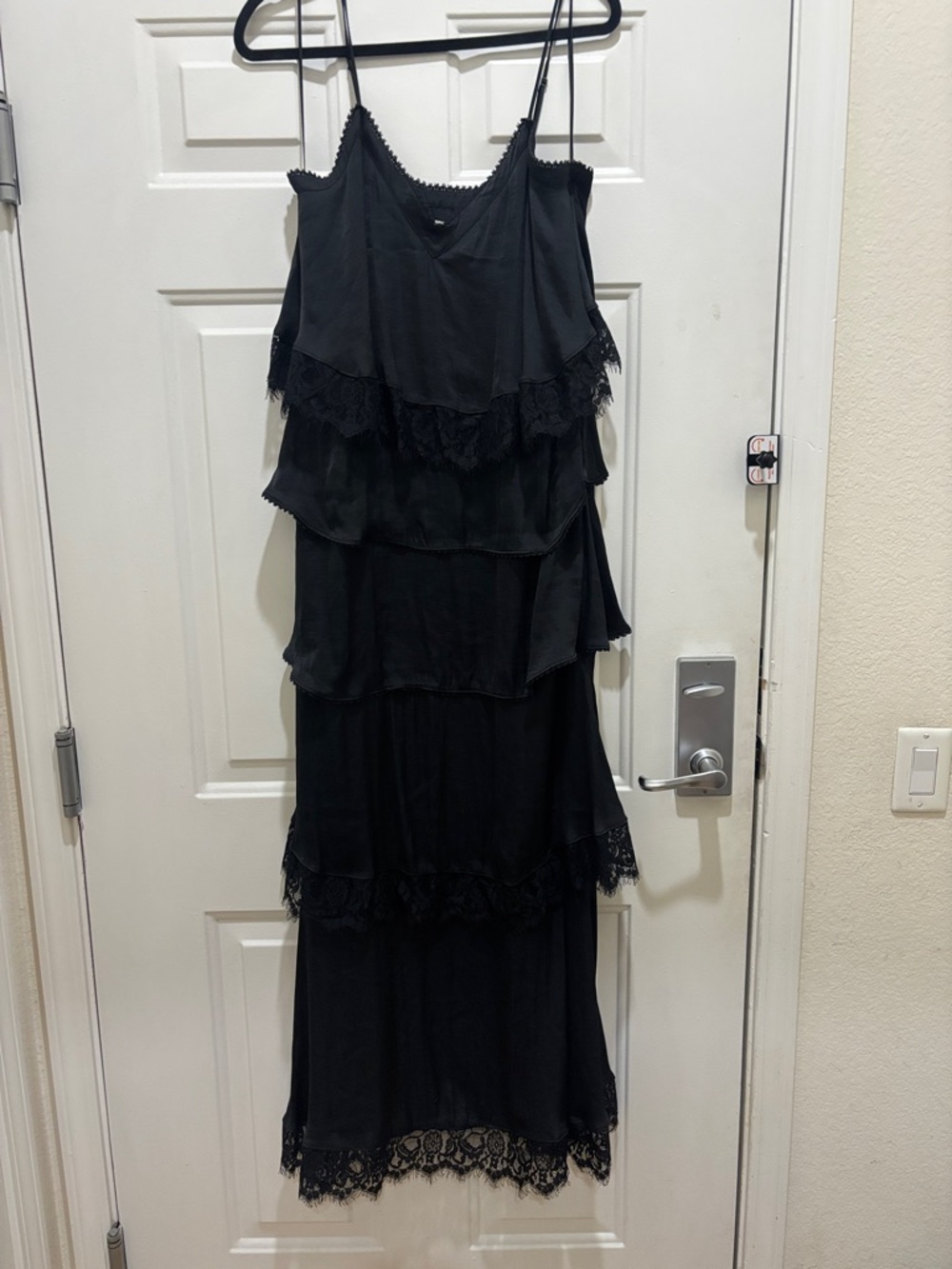 Rebecca Minkoff Black Tiered Lace-Trim Maxi Dress